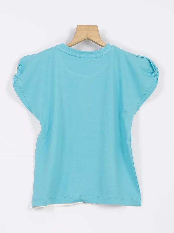 Leo n Babes sky blue and white cotton top
