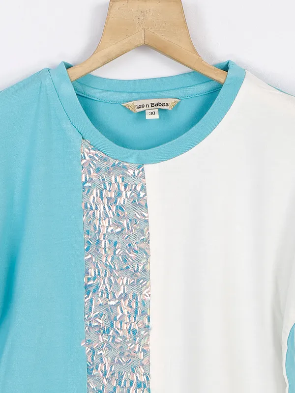 Leo n Babes sky blue and white cotton top