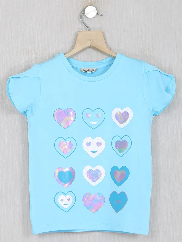 Leo n babes sky blue cotton printed top for casual events