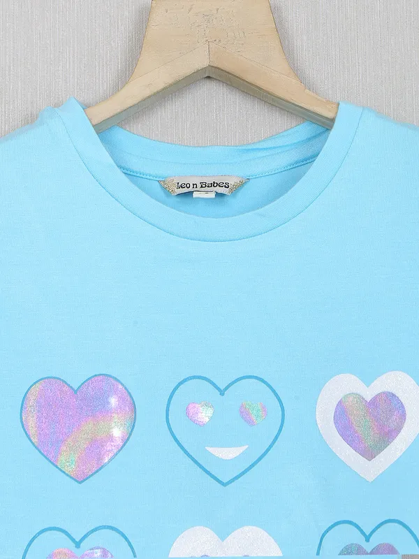 Leo n babes sky blue cotton printed top for casual events