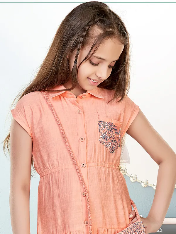 Leo N Babes solid peach cotton frock