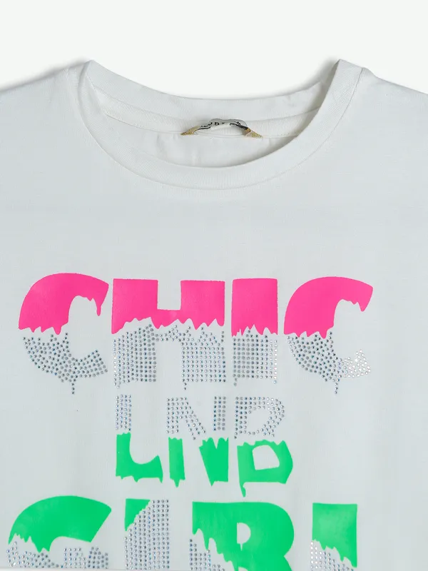 Leo n Babes white cotton printed top