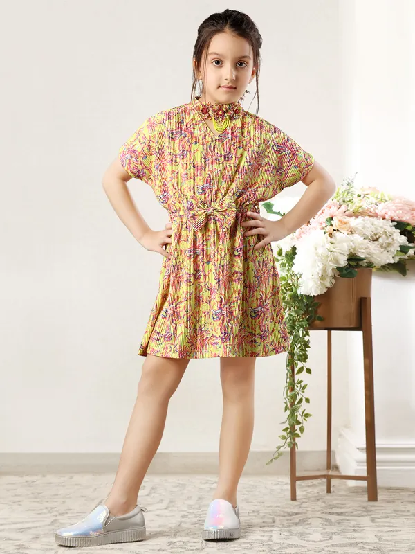 Leo n Babes yellow printed lycra frock
