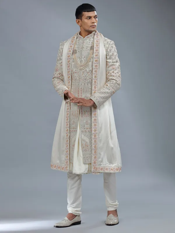Letest cream peshwai style sherwani for groom