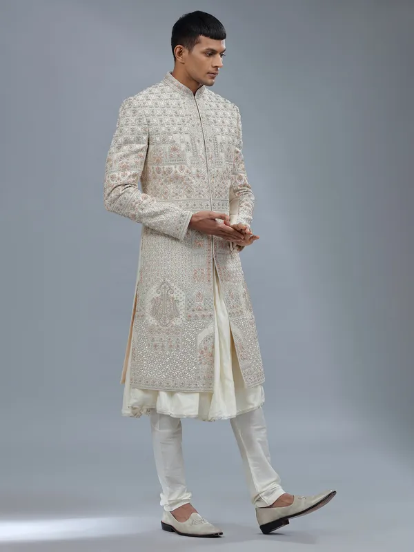 Letest cream peshwai style sherwani for groom