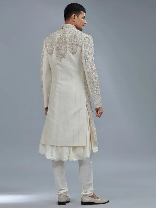 Letest cream peshwai style sherwani for groom