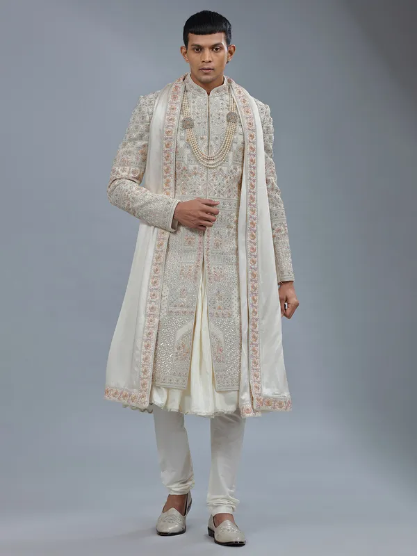 Letest cream peshwai style sherwani for groom
