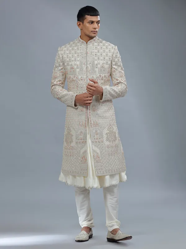 Letest cream peshwai style sherwani for groom