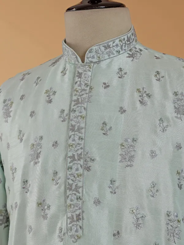 Letest mint green silk kurta suit for men