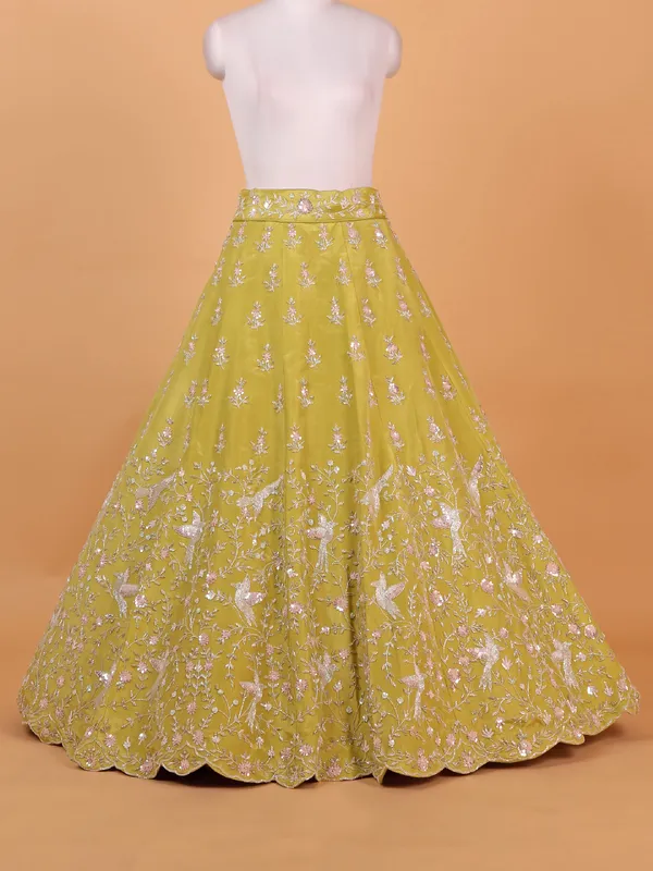 Letest pista green raw silk wedding style lehenga choli