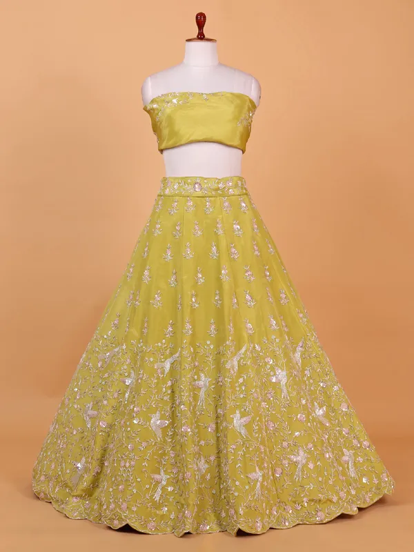 Letest pista green raw silk wedding style lehenga choli