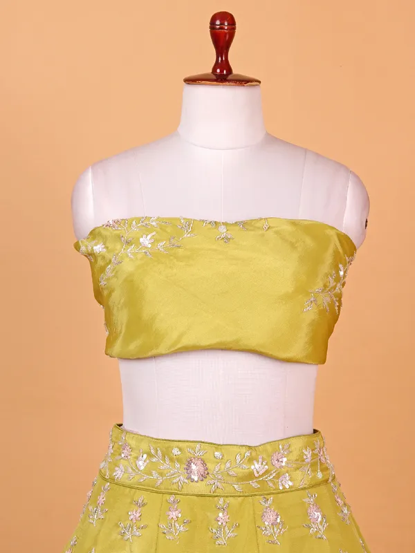 Letest pista green raw silk wedding style lehenga choli