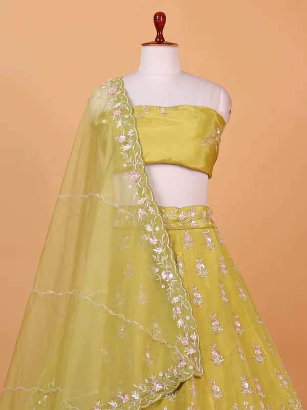 Letest pista green raw silk wedding style lehenga choli