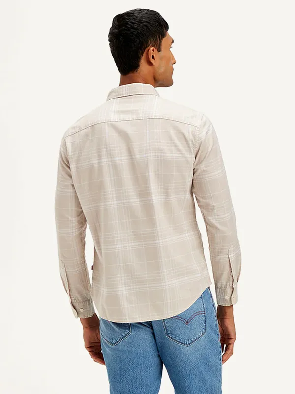 LEVIS beige checkered cotton slim fit mens shirt
