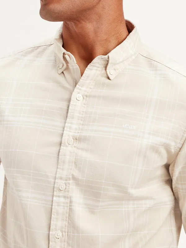 LEVIS beige checkered cotton slim fit mens shirt