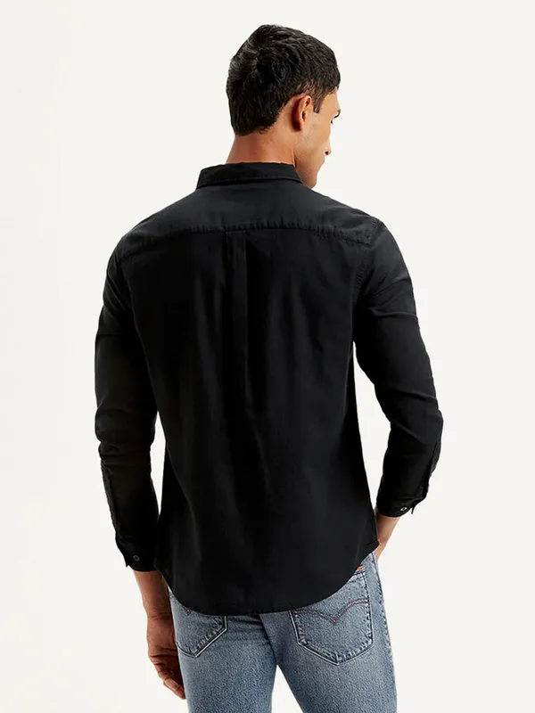 LEVIS black plain cotton buttondown collar shirt