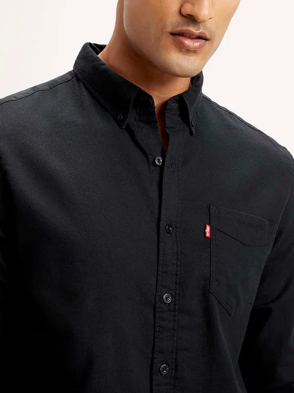 LEVIS black plain cotton buttondown collar shirt