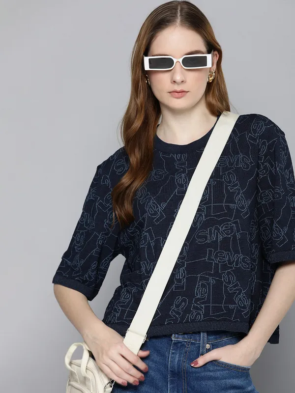 LEVIS black printed cotton t-shirt with round neck