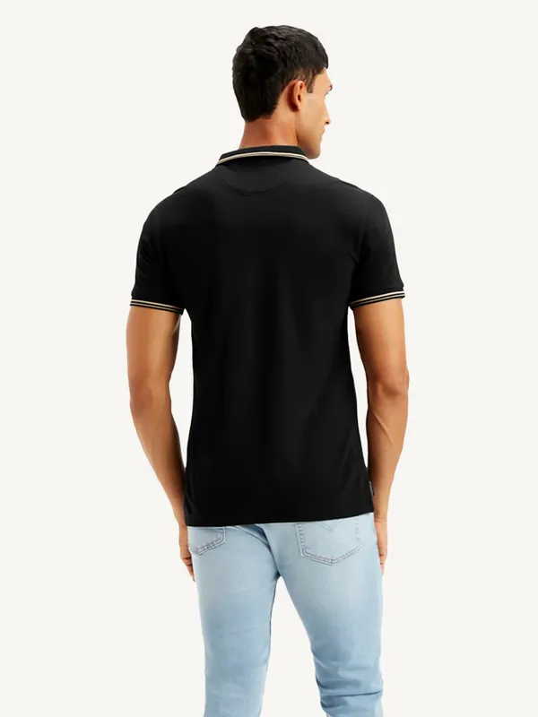 LEVIS black slim fit cotton solid polo t-shirt