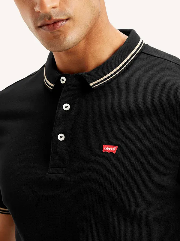 LEVIS black slim fit cotton solid polo t-shirt