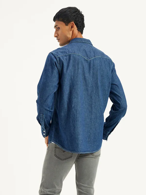 LEVIS blue solid denim shirt