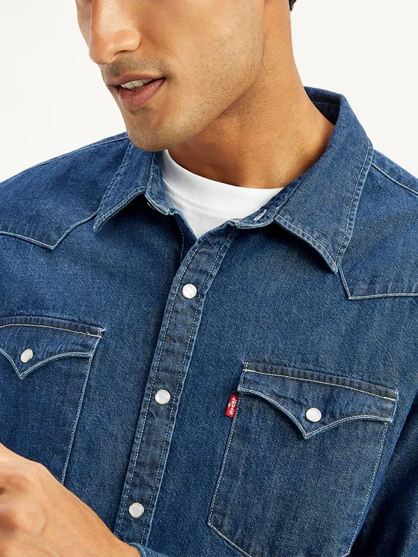LEVIS blue solid denim shirt