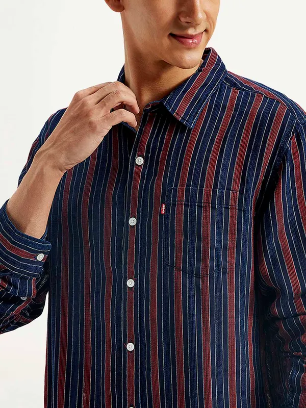 LEVIS blue striped pattern casual slim fit shirt