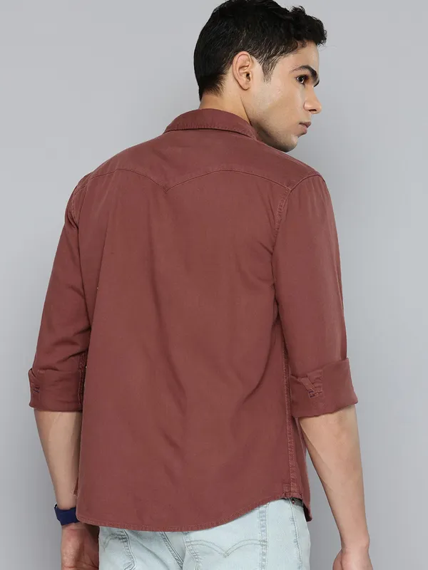 LEVIS brown sober casual shirt for men