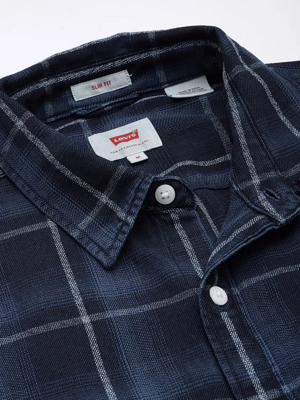 LEVIS cotton navy check shirt for men