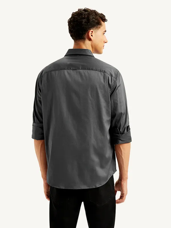 LEVIS cotton plain charcoal shirt for men