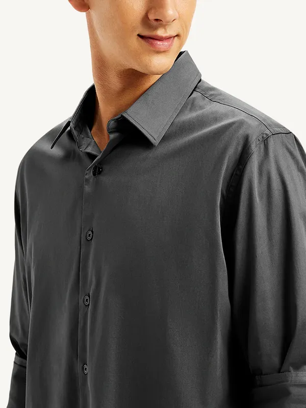 LEVIS cotton plain charcoal shirt for men