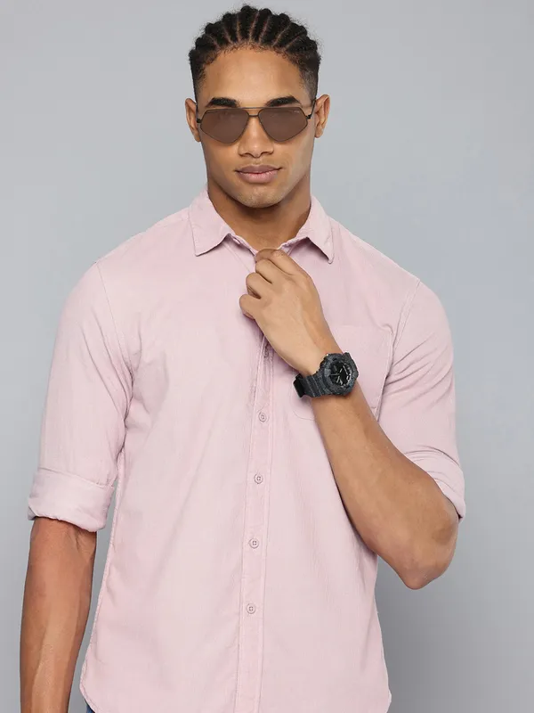 LEVIS cotton textured light pink shirt for men