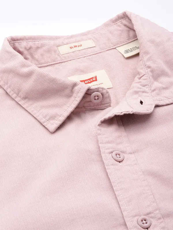 LEVIS cotton textured light pink shirt for men