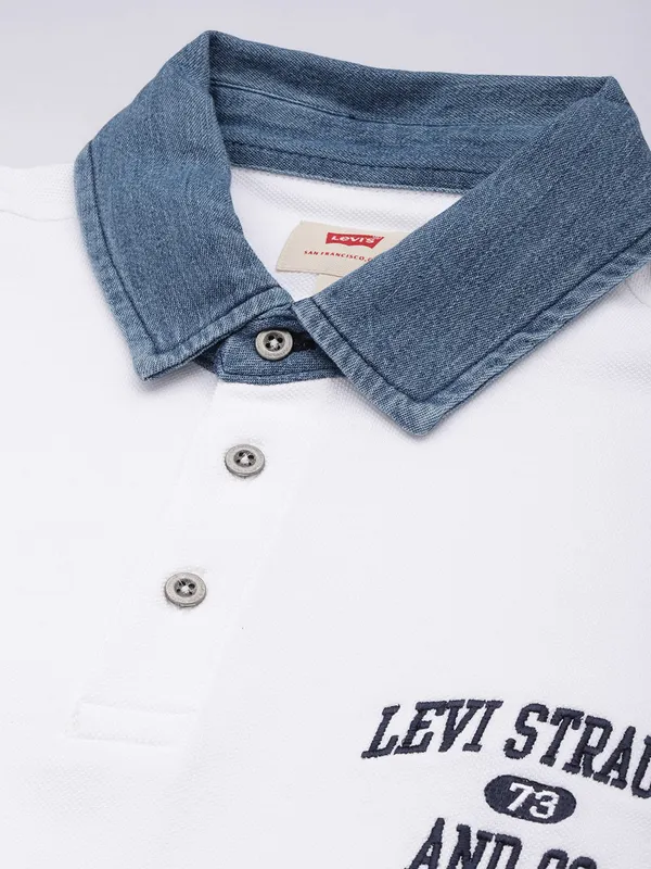 LEVIS cotton white t-shirt with logo embroidery for men