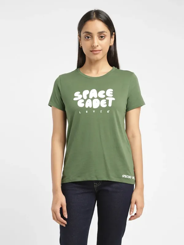 Levis dark green cotton printed t shirt