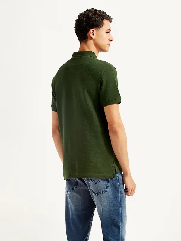 LEVIS forest green textured slim fit polo t-shirt
