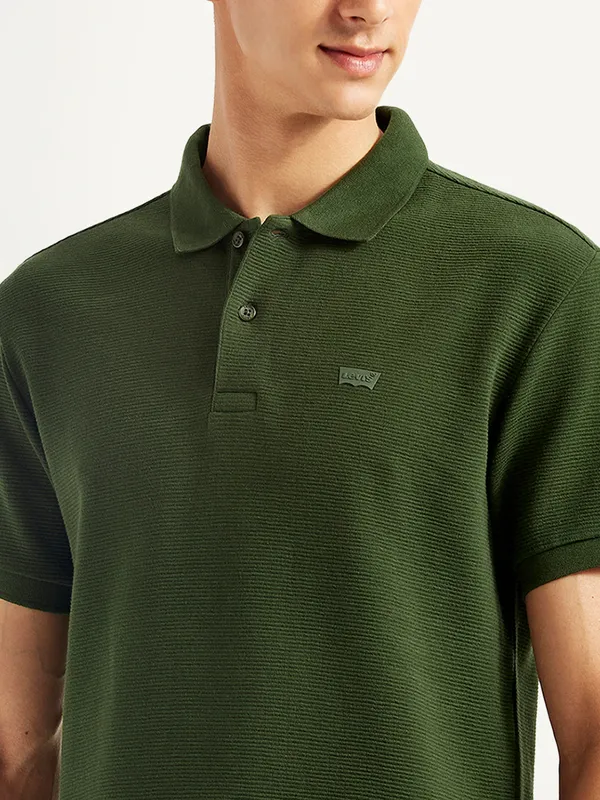 LEVIS forest green textured slim fit polo t-shirt
