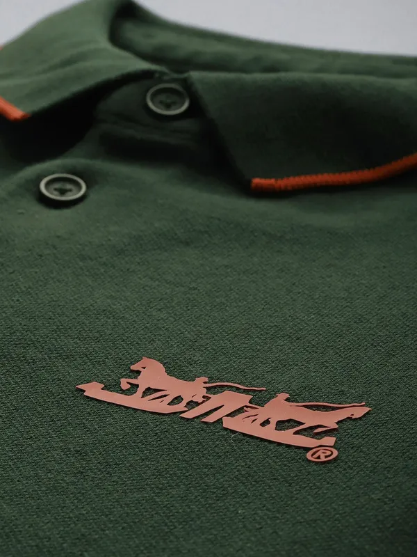 LEVIS green plain cotton polo t-shirt