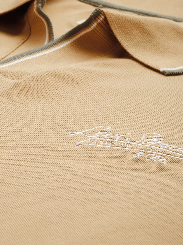 LEVIS khaki plain cotton slim fit polo t-shirt