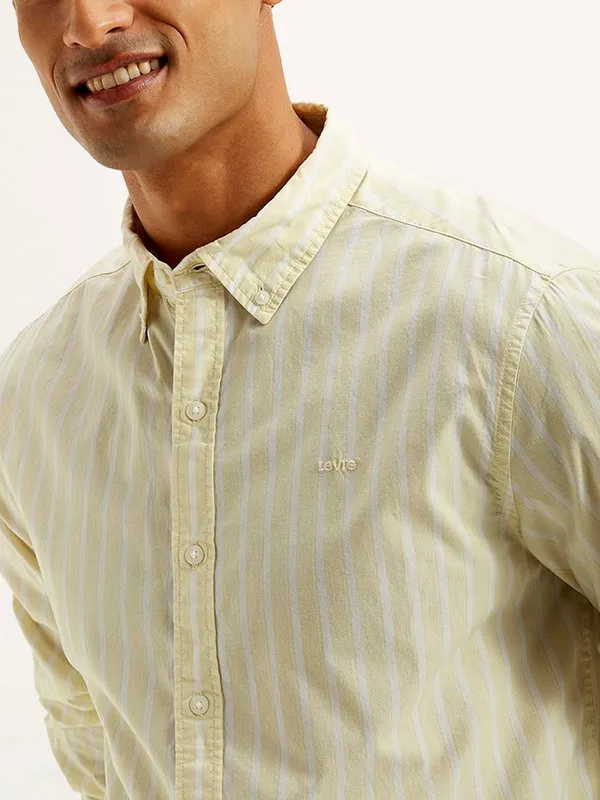 LEVIS lime yellow striped slim fit mens shirt