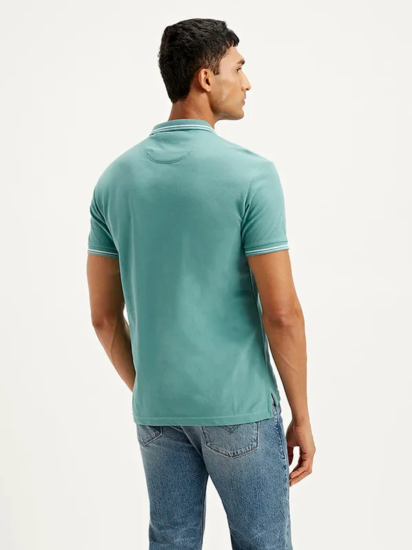 LEVIS mint blue cotton slim fit solid t-shirt
