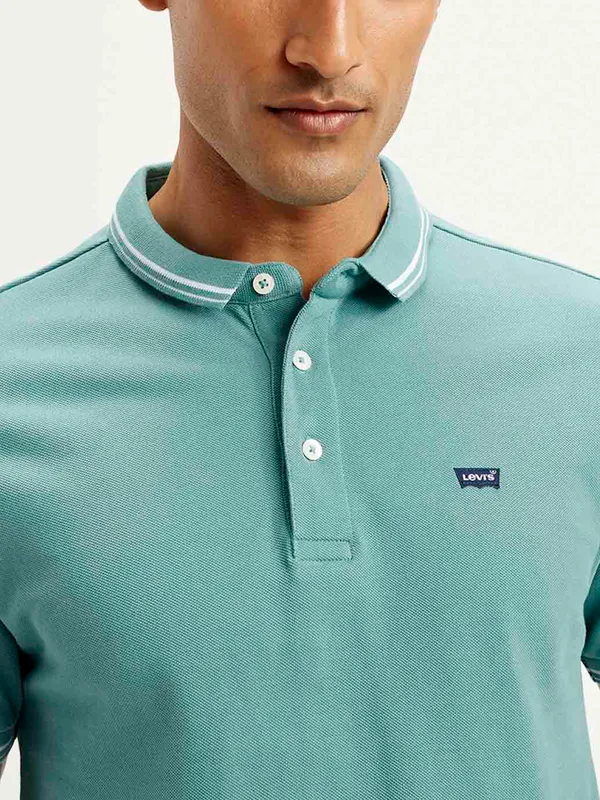 LEVIS mint blue cotton slim fit solid t-shirt
