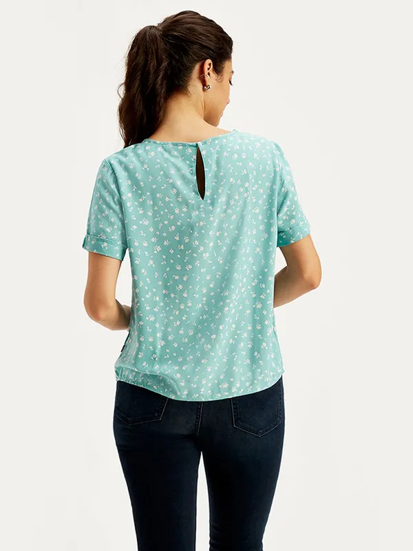 LEVIS mint blue printed silk top
