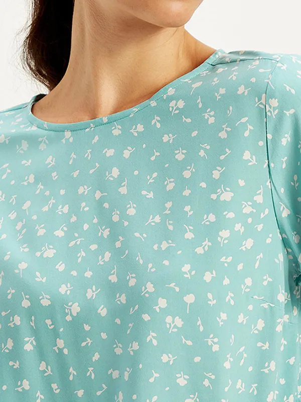 LEVIS mint blue printed silk top
