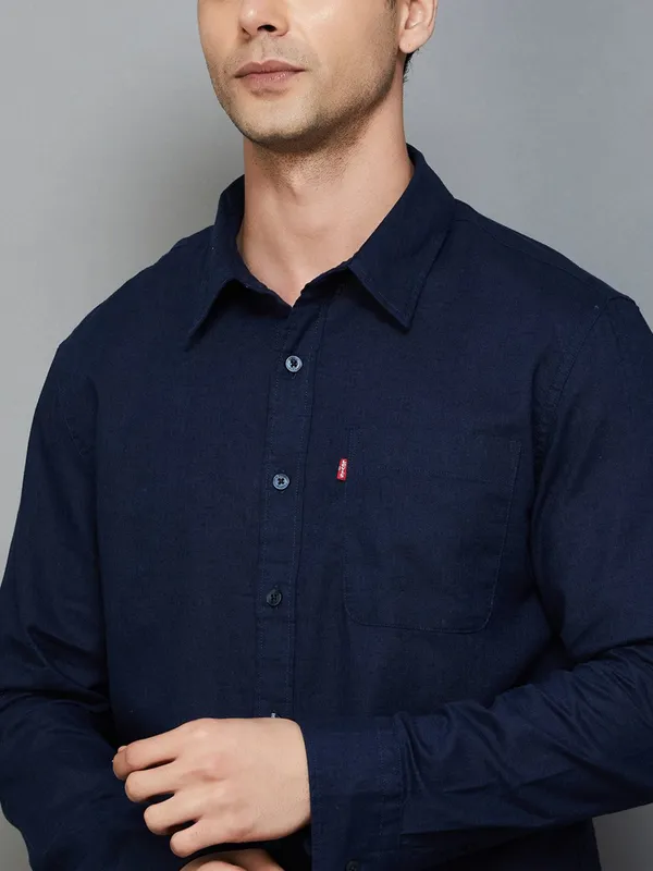 LEVIS navy plain cotton shirt for men