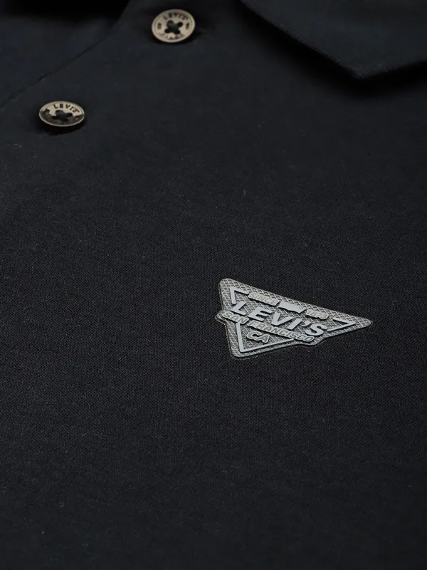 LEVIS navy solid cotton polo t-shirt