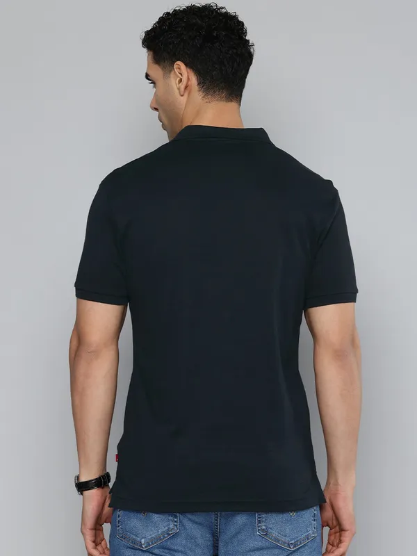 LEVIS navy solid cotton polo t-shirt