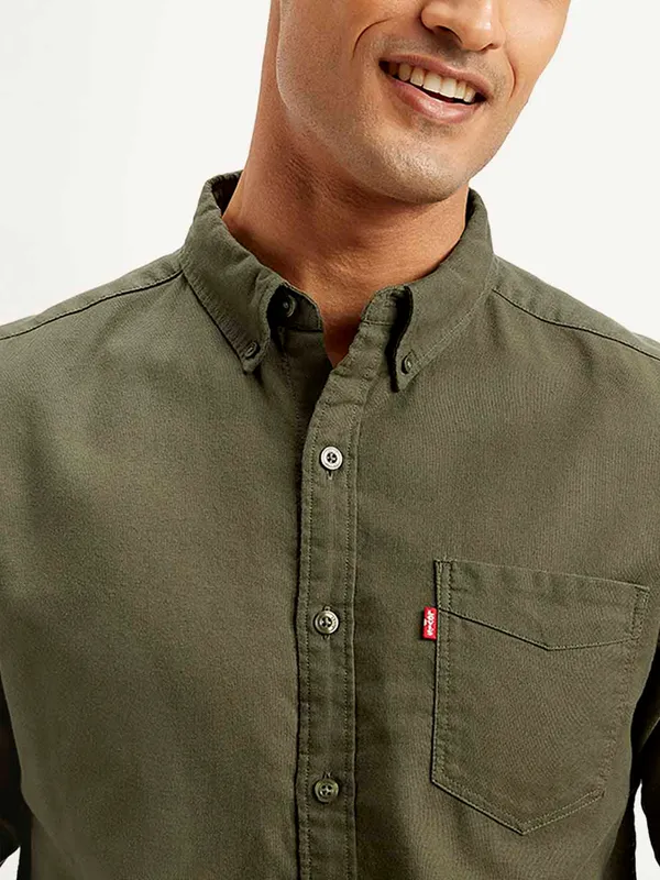 LEVIS olive plain cotton shirt for men