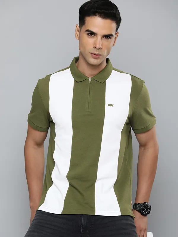 Levis olive stripe polo t shirt