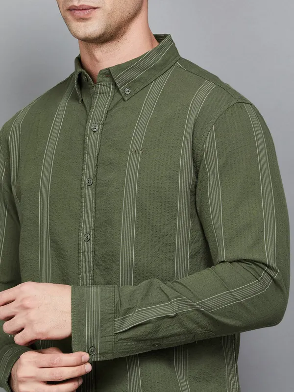LEVIS olive striped slim fit casual shirt